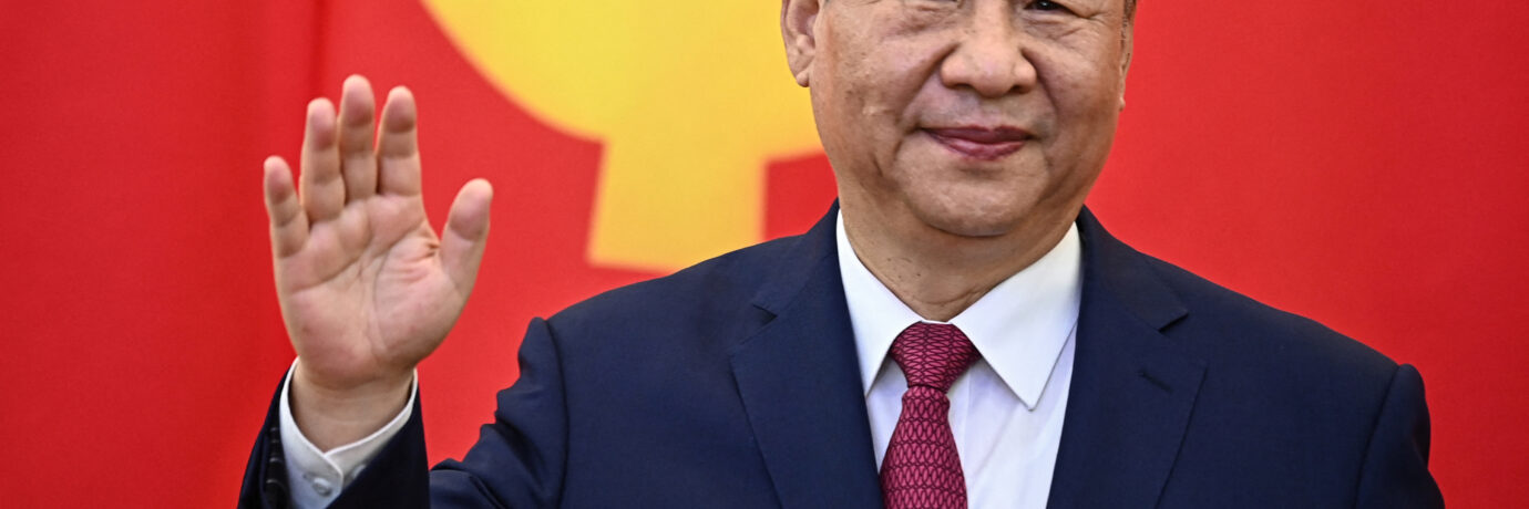 Chinese President Xi Jinping waves during a meeting with Vietnam's communist party general secretary To Lam at the Office of the Party Central Committee in Hanoi on April 14, 2025.