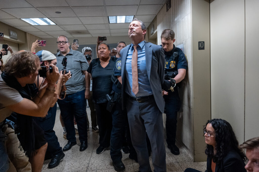 New York City Comptroller Brad Lander arrested at an anti-ICE protest in Manhattan.