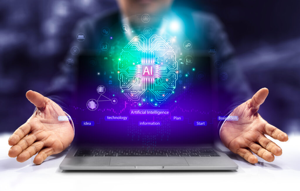 Internet technology and people's networks use AI to help with work, AI Learning or artificial intelligence in business and modern technology, AI technology in everyday life.
