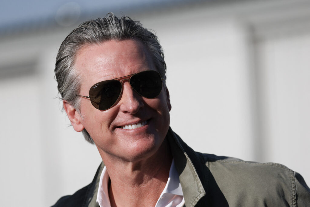 California Governor Gavin Newsom departs from a press conference on Feb. 2, 2026, in San Diego, California.