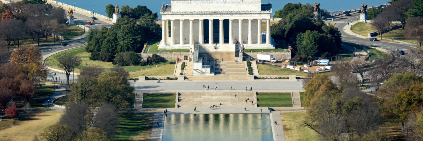 The Lincoln Memorial as seen from the newly reopened Washington Monument on November 14, 2025 in Washington, DC.