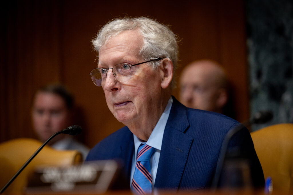 Kentucky GOP Sen. Mitch McConnell in a Senate hearing in May 2026.