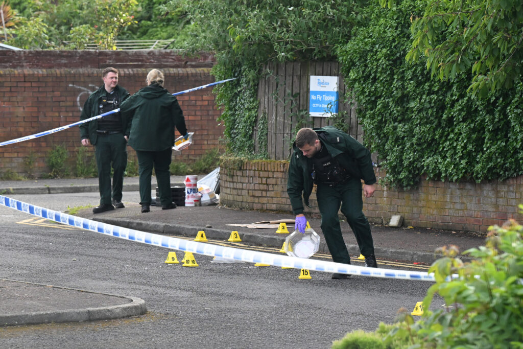 Police attend the scene following a stabbing attack in North Belfast on June 09, 2026 in Belfast, Northern Ireland.