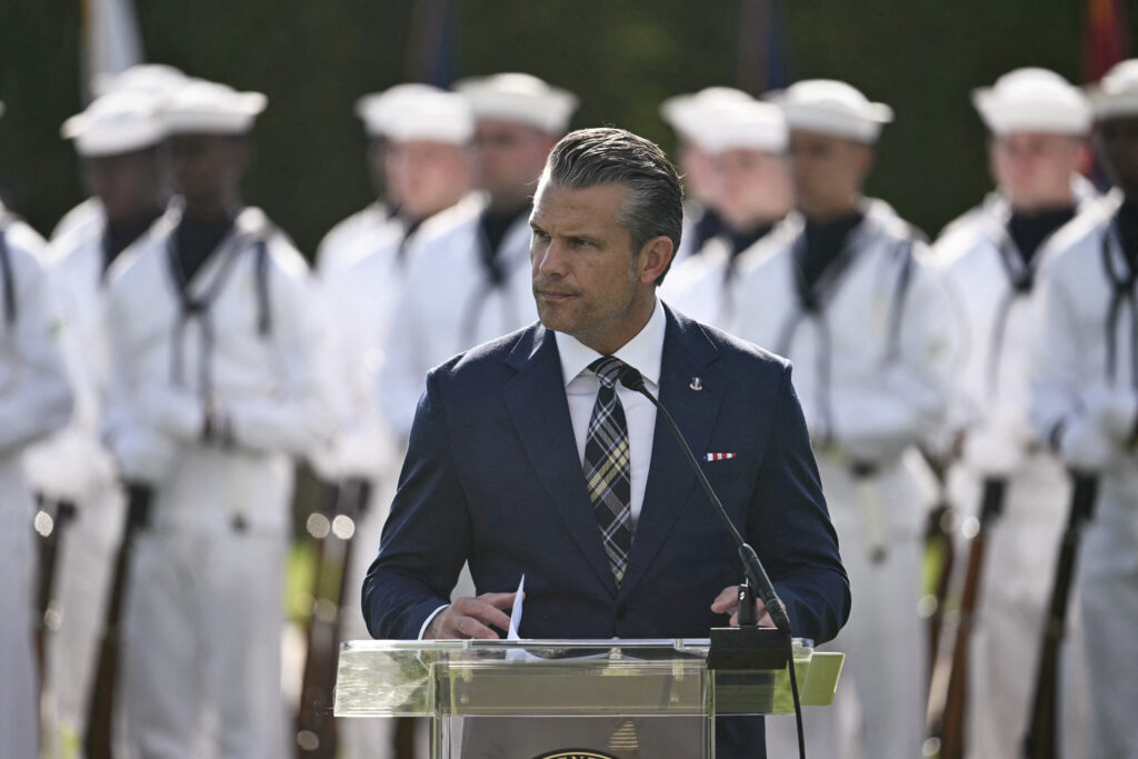 US Defense Secretary Pete Hegseth speaks during the 2026 National POW/MIA Recognition Day Ceremony at the Pentagon in Washington, DC on September 18, 2026.
